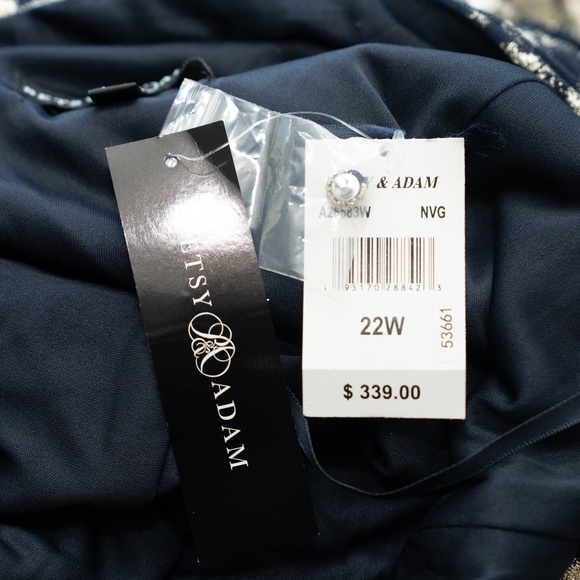 Betsy & Adam - Plus Size Foil Printed Mesh Gown - Picture 9 of 13